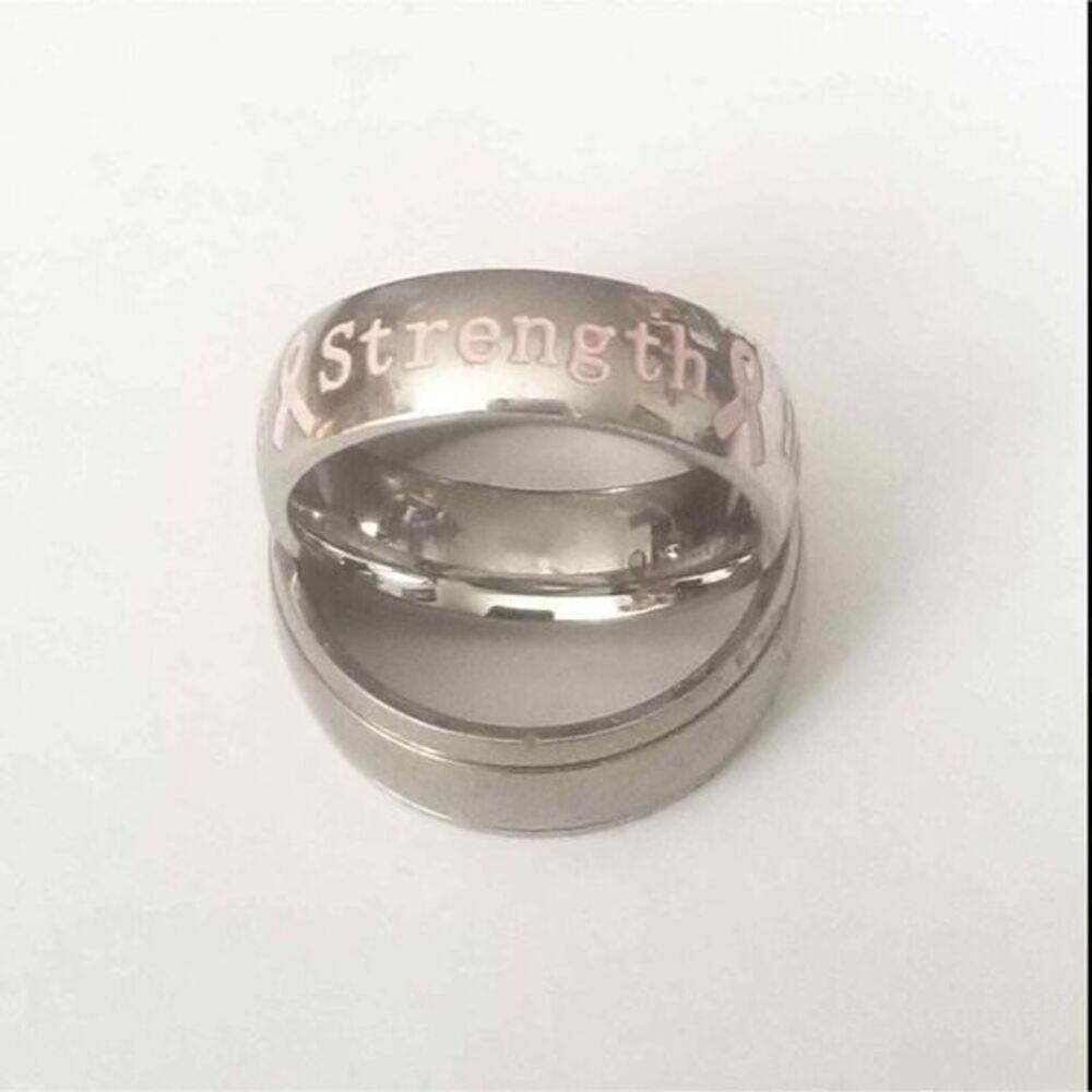 Women’s new 316L stainless steel silver pink breast‎ cancer band size 7